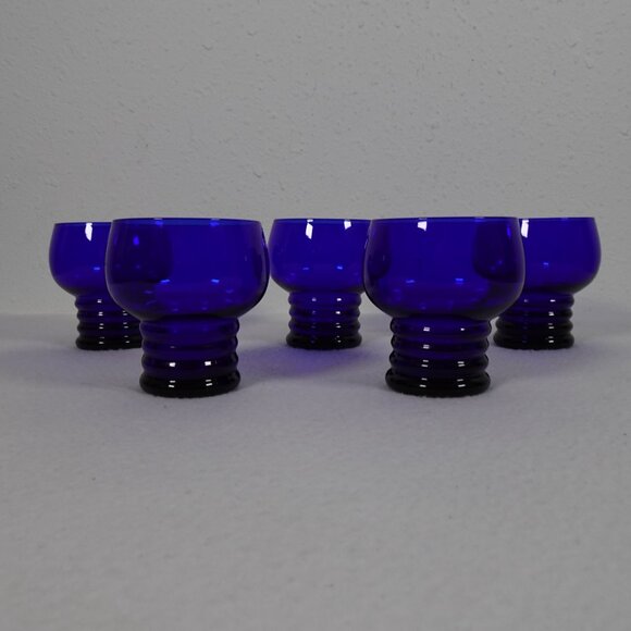 Vintage Imperial Cobalt Blue Ribbed Bottom Drinking Glasses SET of 5 Juice 1930s - Picture 13 of 13